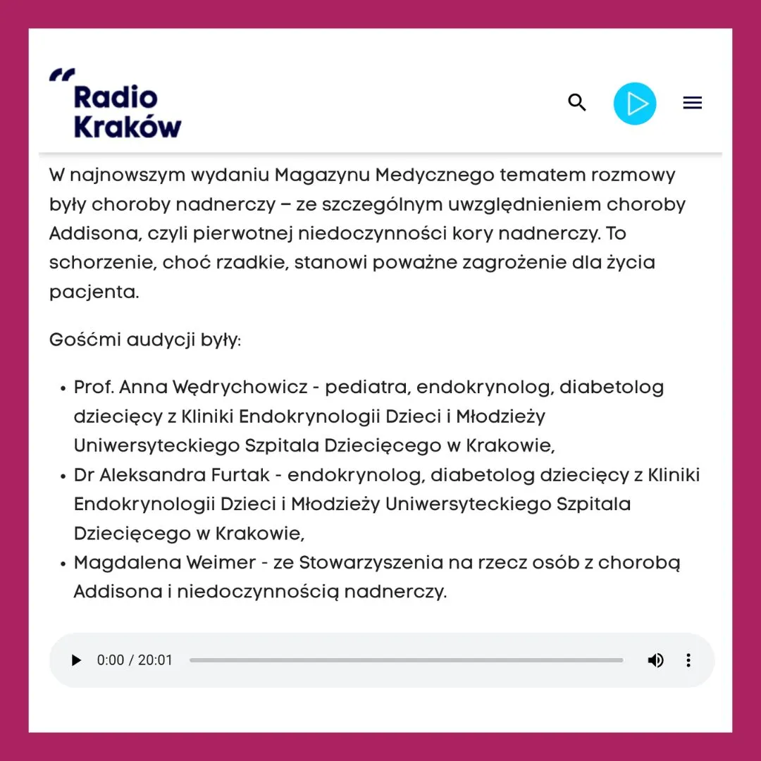 Profesor Anna Wędrychowicz - endokrynolog w Krakowie - wywiad w Radio Kraków