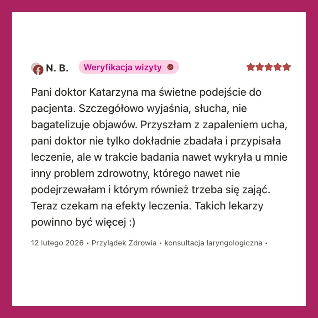 Katarzyna Job - laryngolog w Krakowie - opinie pacjentów na temat leczenia w przychodni Przylądek Zdrowie