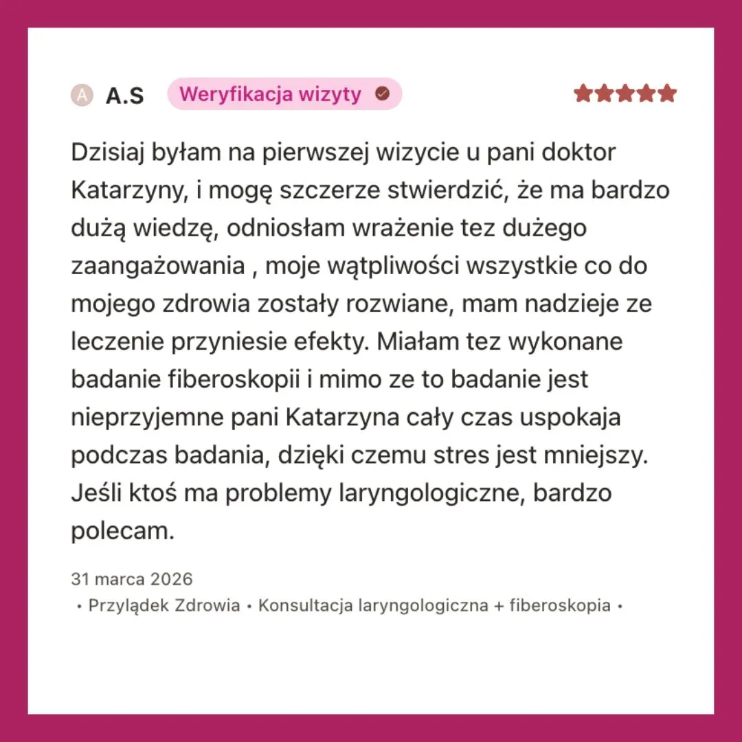 Katarzyna Job - laryngolog w Krakowie - opinie pacjentów na temat leczenia w przychodni Przylądek Zdrowie