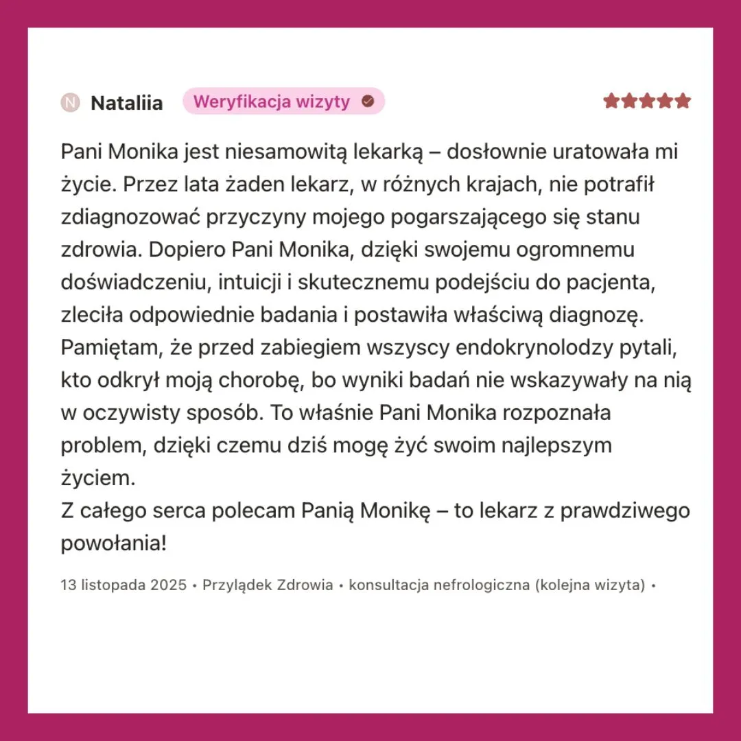 Dr Monika Miklaszewska - nefrolog w Krakowie - opinie pacjentów na temat leczenia w przychodni Przylądek Zdrowie