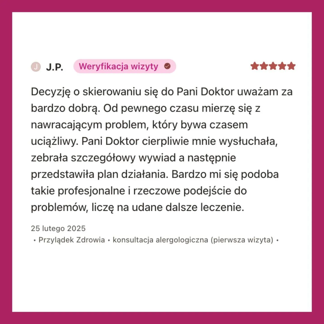 Olga Plackowska - alergolog w Krakowie - opinie pacjentów na temat leczenia w przychodni Przylądek Zdrowie