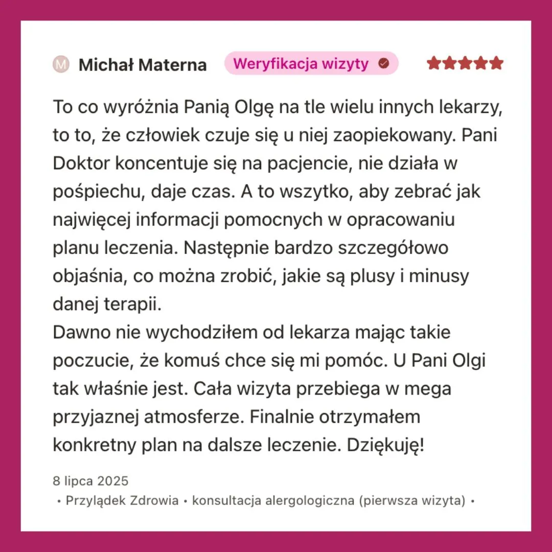 Olga Plackowska - alergolog w Krakowie - opinie pacjentów na temat leczenia w przychodni Przylądek Zdrowie