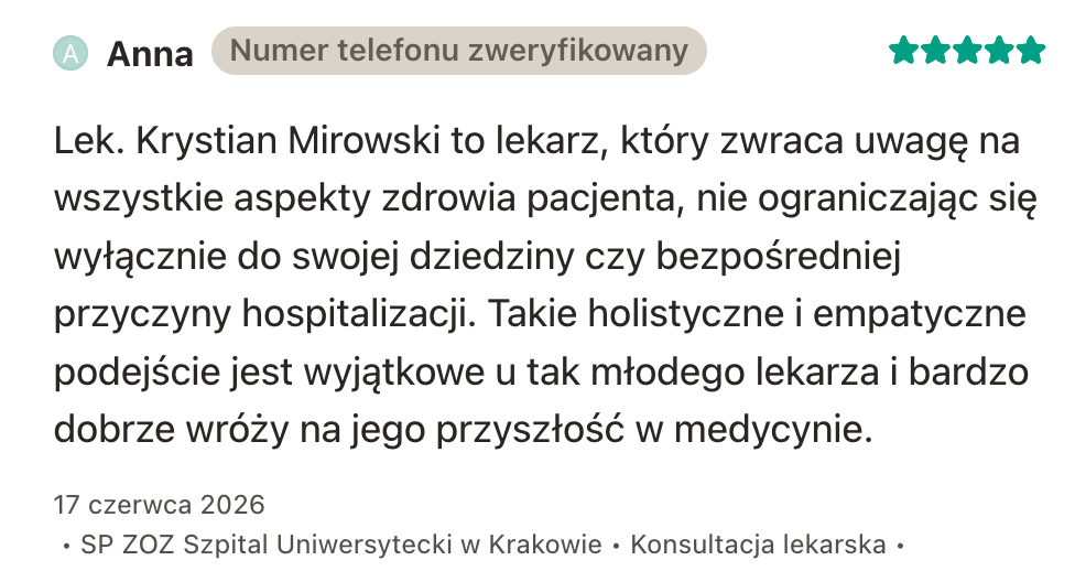 Krystian Mirowski, gastroenterolog w Krakowie - opinia nr 1